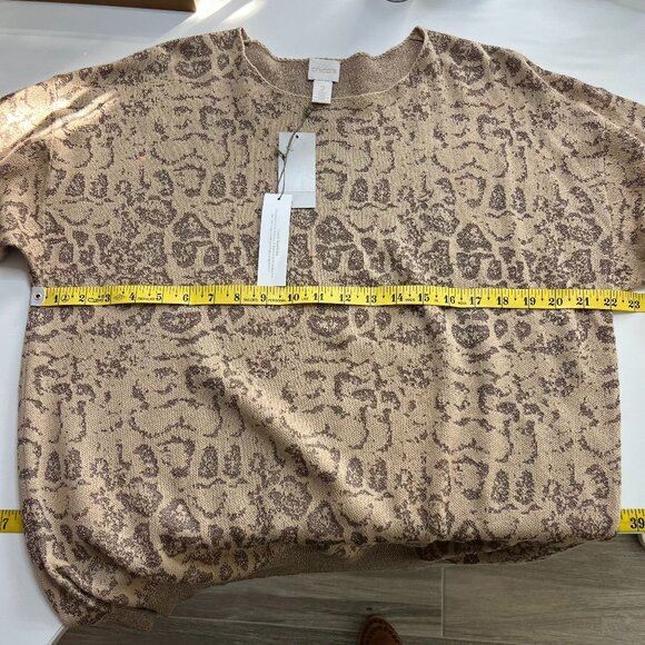 Chicos Sweater Womens 2 Large Tan Animal Print Loose Fit Oversized Tunic Neutral - Picture 8 of 11